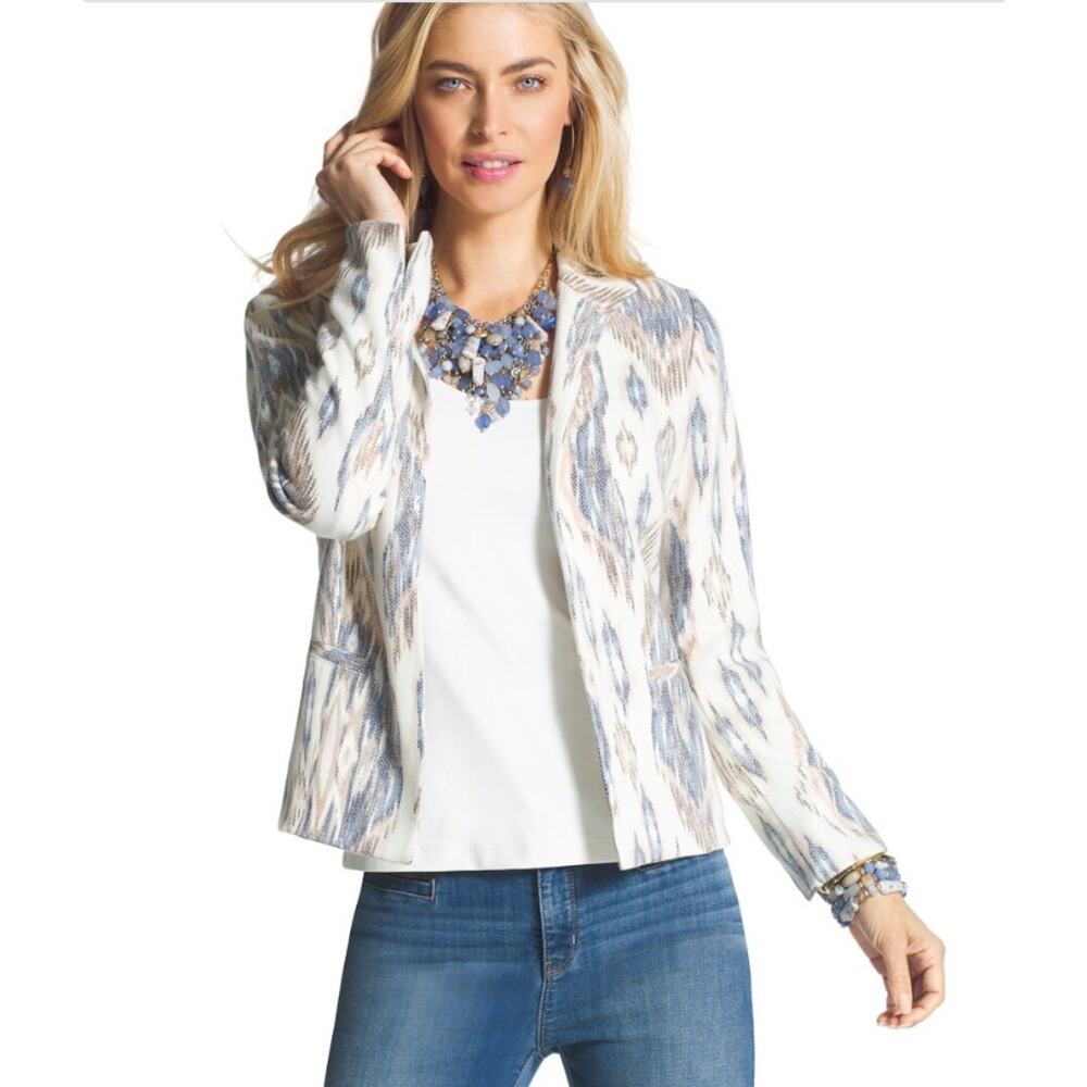 Chicos Jacket Womens Size 0 US S 4 Spring Ikat Sher Blazer Woven Lined Career - Picture 2 of 15